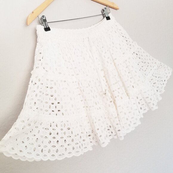 Zara White Eyelet Embroidered Tiered Mini Skirt M High Waist Coquette Romantic - Picture 11 of 16